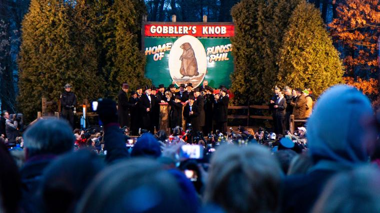 People waiting for Punxsutawney Phil's prediction at Gobbler's Knob